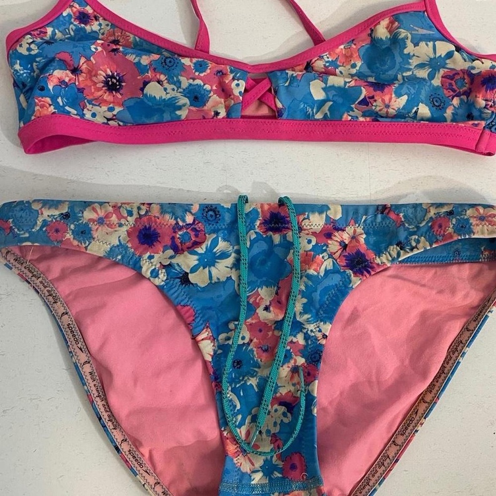 Floral Bikini Set with Pink and Blue Accents